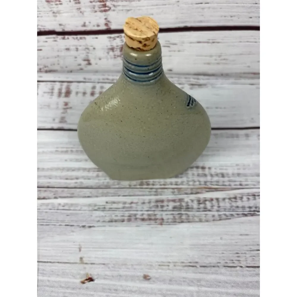 VTG Wisconsin Potter Co Corked Decanter Blue Salt Glaze Eagle Fish 6